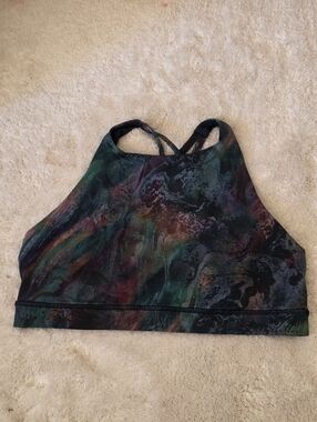 Lululemon Abstract Marble Print High Neck Sports Bra - Green Multi Size 12